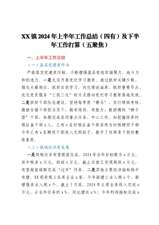 XX镇2024年上半年工作总结（四有）及_下半年工作打算（五聚焦）