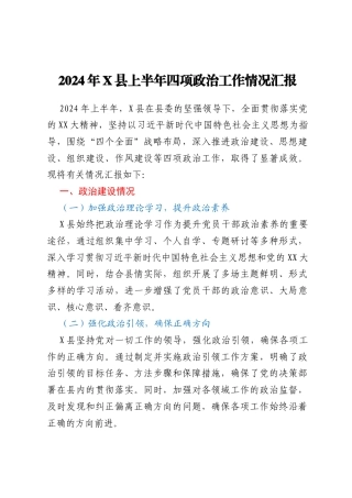 2024年X县上半年四项政治工作情况汇报