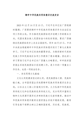 铸牢中华民族共同体意识交流发言