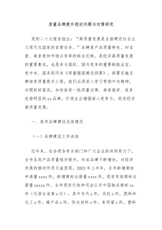 质量品牌提升现状问题与对策研究