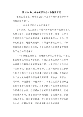 区2024年上半年意识形态工作情况汇报