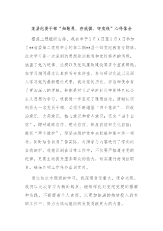 某县纪委干部“知敬畏、存戒惧、守底线”心得体会