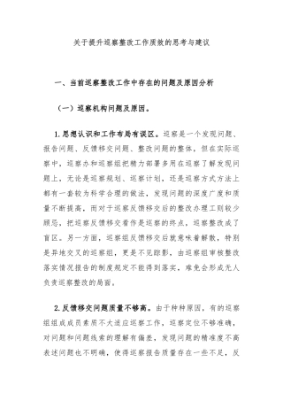 关于提升巡察整改工作质效的思考与建议