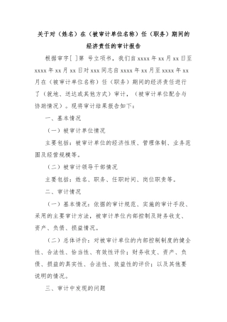 关于对（姓名）在（被审计单位名称）任（职务）期间的经济责任的审计报告