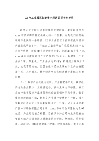XX市工业园区打造数字经济的现状和建议