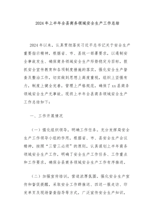 2024年上半年全县商务领域安全生产工作总结
