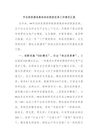 市自然资源局集体林权制度改革工作情况汇报