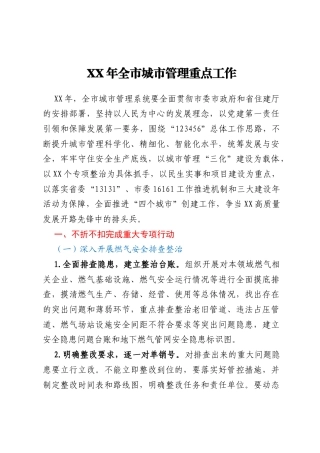 XX年全市城市管理重点工作