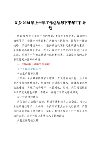 X乡2024年上半年工作总结与下半年工作计划