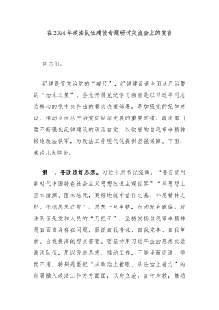 在2024年政法队伍建设专题研讨交流会上的发言