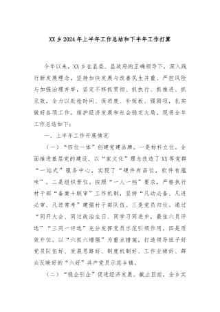 XX乡2024年上半年工作总结和下半年工作打算