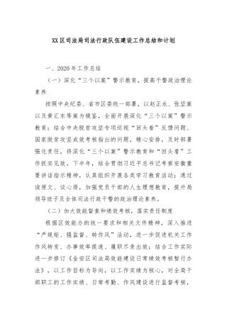 XX区司法局司法行政队伍建设工作总结和计划