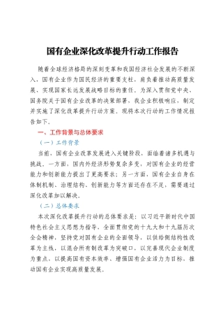 国有企业深化改革提升行动工作报告