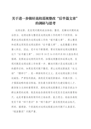 关于进一步做好高校巡视整改“后半篇文章”的调研与思考