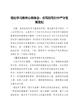 党纪学习教育心得体会：在笃信笃行中严守党规党纪