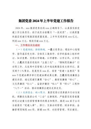 集团党委2024年上半年党建工作报告