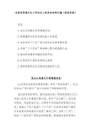 在宣传思想文化工作会议上的发言材料汇编（政协系统）