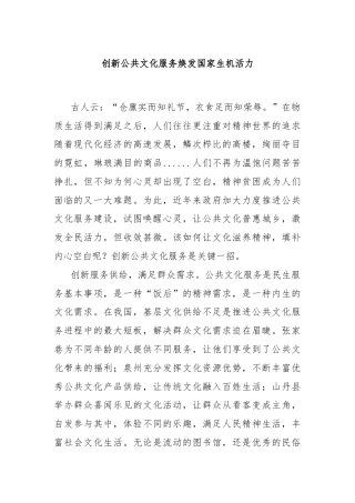 创新公共文化服务焕发国家生机活力