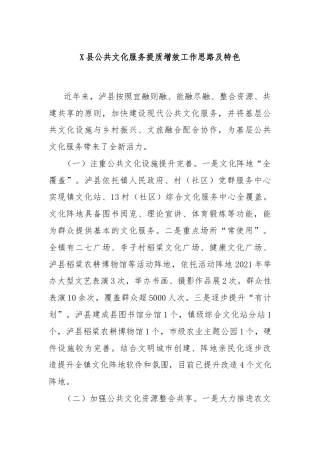 X县公共文化服务提质增效工作思路及特色