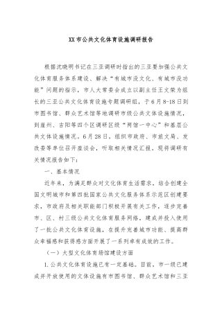 XX市公共文化体育设施调研报告