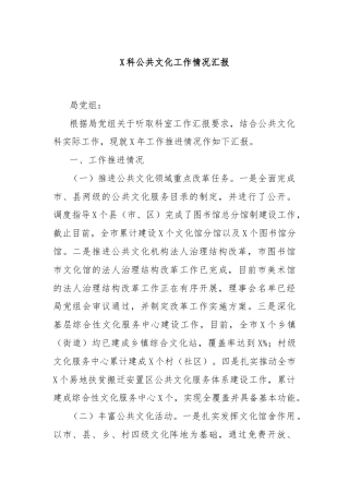 X科公共文化工作情况汇报