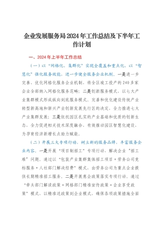 企业发展服务局2024年工作总结及下半年工作计划