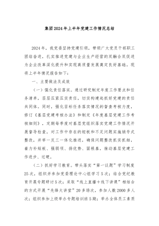集团2024年上半年党建工作情况总结