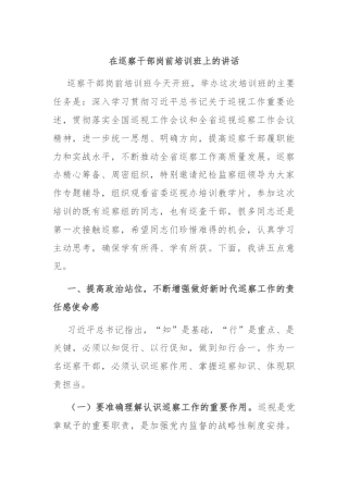 在巡察干部岗前培训班上的讲话