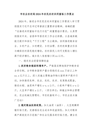 市农业农村局2024年农民农村共同富裕工作要点