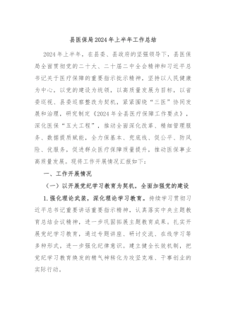 县医保局2024年上半年工作总结