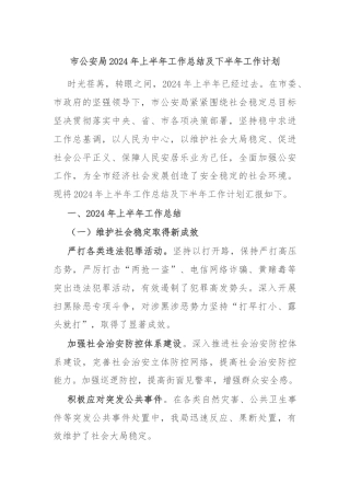 市公安局2024年上半年工作总结及下半年工作计划