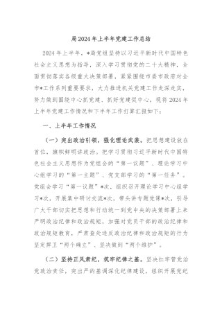 局2024年上半年党建工作总结