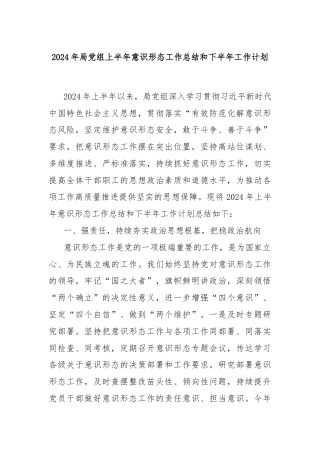 2024年局党组上半年意识形态工作总结和下半年工作计划