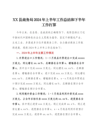 XX县商务局2024年上半年工作总结和下半年工作打算