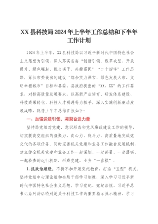 XX县科技局2024年上半年工作总结和下半年工作计划