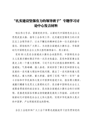 “扎实建设坚强有力的领导班子”专题学习讨论中心发言材料