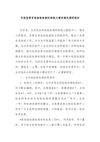 市场监管系统检验检测机构能力建设情况调研报告