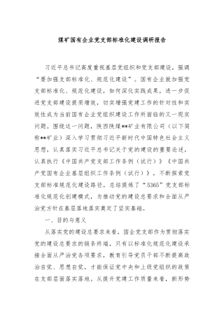 煤矿国有企业党支部标准化建设调研报告