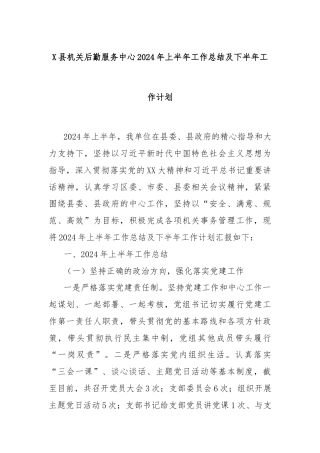X县机关后勤服务中心2024年上半年工作总结及下半年工作计划