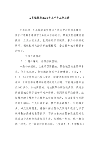 X县城管局2024年上半年工作总结