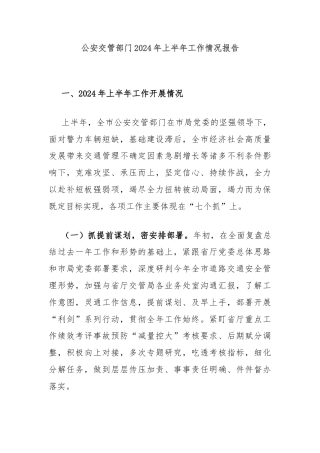 公安交管部门2024年上半年工作情况报告