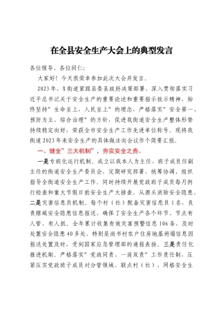 在全县安全生产大会上的典型发言