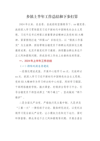 乡镇上半年工作总结和下步打算