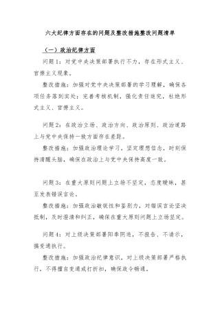 六大纪律方面存在的问题及整改措施整改问题清单