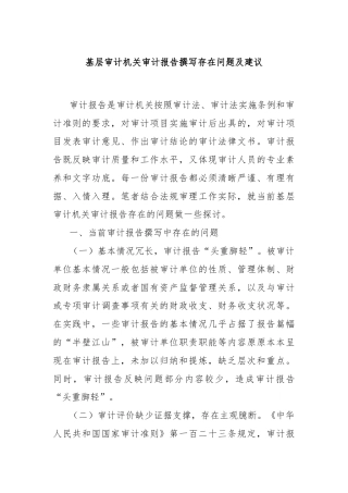 基层审计机关审计报告撰写存在问题及建议