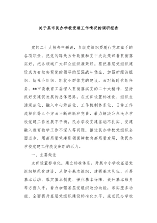 关于某市民办学校党建工作情况的调研报告