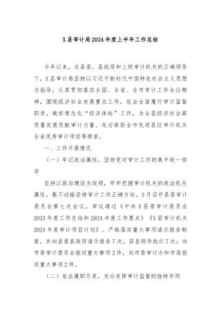 X县审计局2024年度上半年工作总结