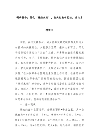 调研报告：强化‘神经末梢’，壮大村集体经济，助力乡村振兴
