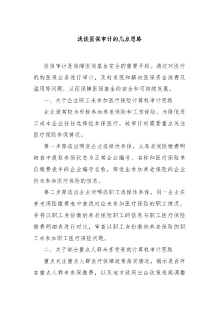 浅谈医保审计的几点思路