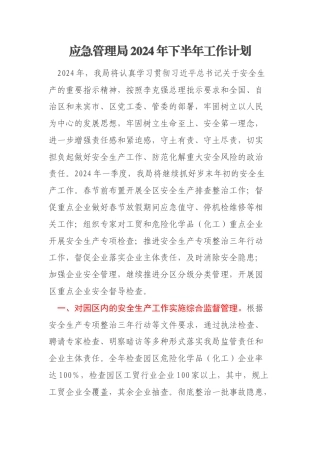 应急管理局2024年下半年工作计划